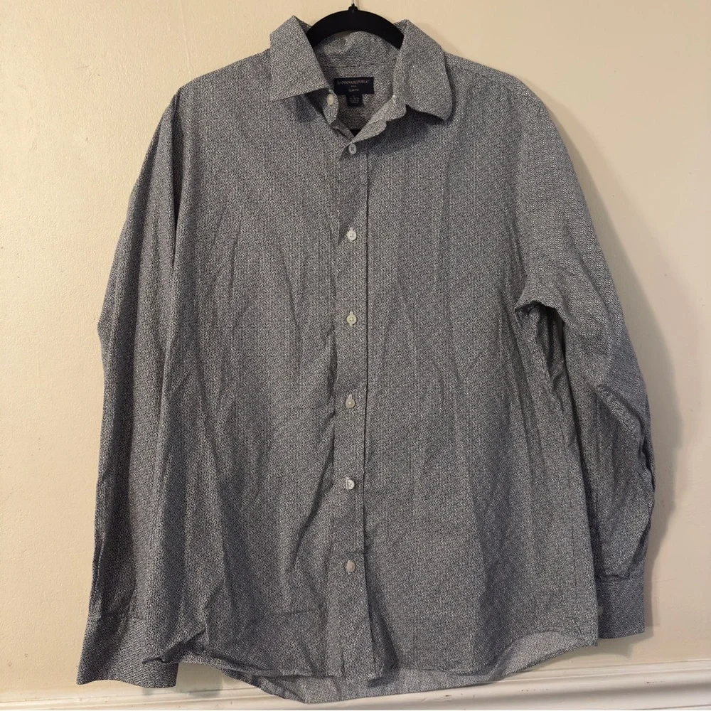 Banana Republic Slim Fit Blue & White Button Down Shirt L 16-16.5, Dot Pattern